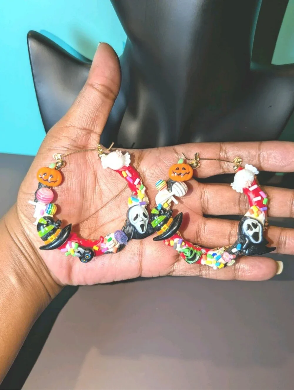 Hand Crafted decoden Halloween Medium Size Hoop Earrings for girls and women
